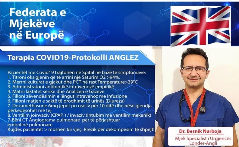 Mjeku shqiptar nga Britania ofron protokollet më të reja të trajtimit COVID-19