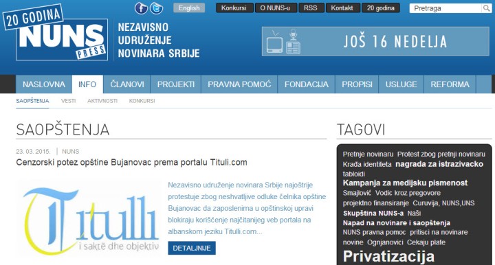 NUNS: Censurë në Komunë të Bujanocit ndaj portalit Titulli.com