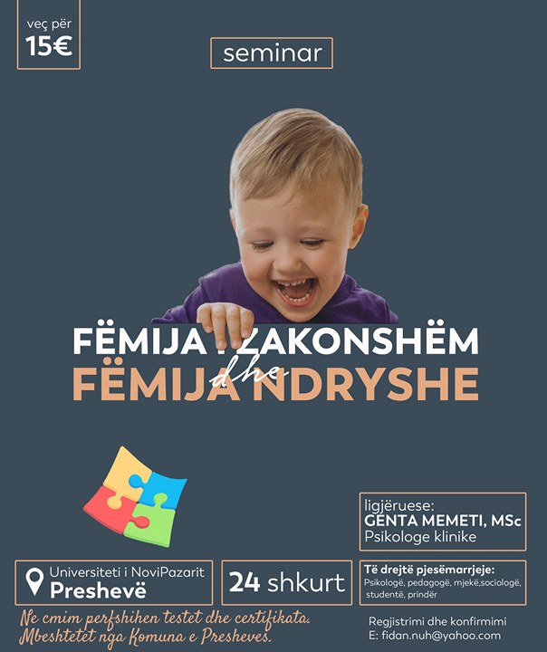 Seminar "Fëmija i zakonshëm dhe fëmija ndryshe" në Preshevë, regjistrohu